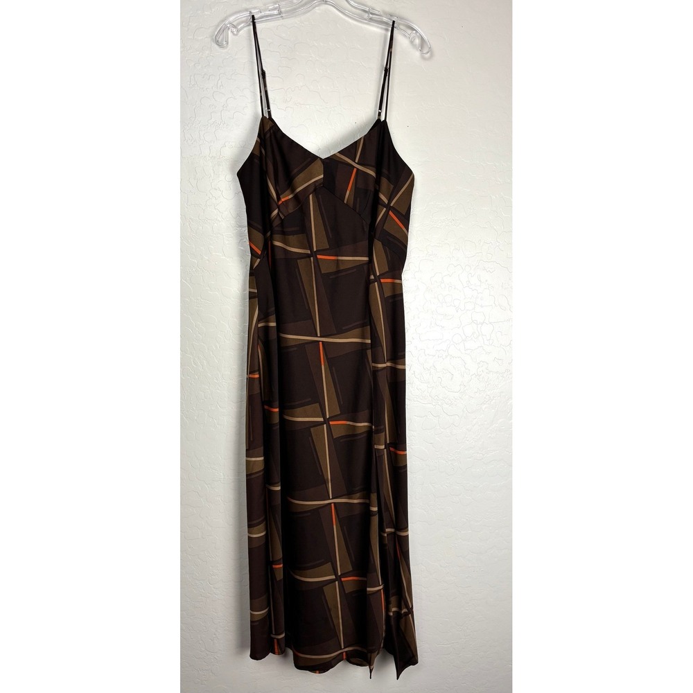 Banana Republic Burnt Umber Geometric Abstract Midi Slip Dress Large 2566
